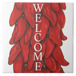 Südwest Roter Chili Pepper Ristra Willkommen Mitte Fliese