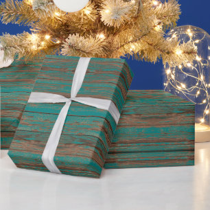 Südwest-Rustikal-Türkis-gemaltes Holzdesign Geschenkpapier