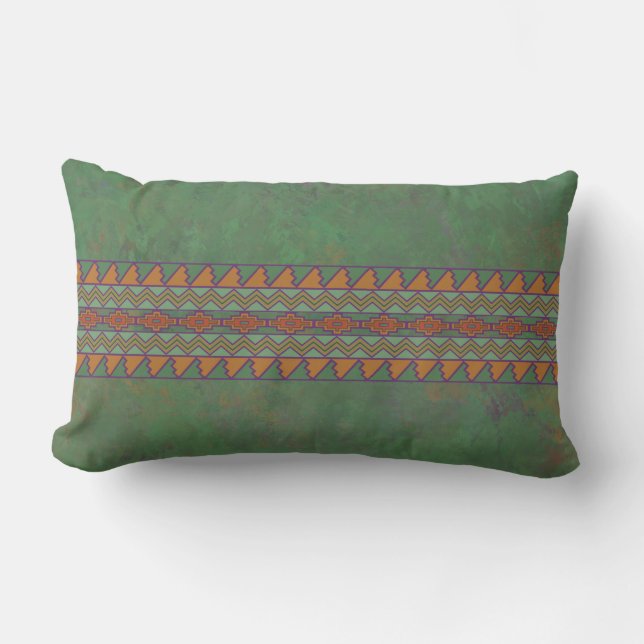 Südwest Sagebrush Green Geometric Design Lumbar Lendenkissen (Vorderseite)