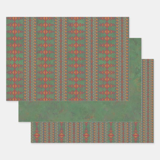 Südwest-Sagebrush Grünes geometrisches Design Geschenkpapier Set (Set)