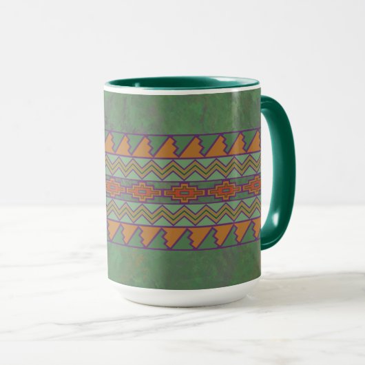 Südwest-Sagebrush Grünes geometrisches Design Tasse (VorderseiteRechts)