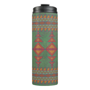 Südwest-Salbei-Grün und Orange Geometrisch Thermosbecher