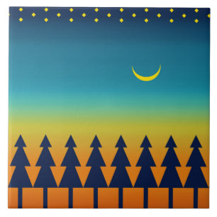 Südwest-Sonnenuntergang Kiefern Mond Fliese