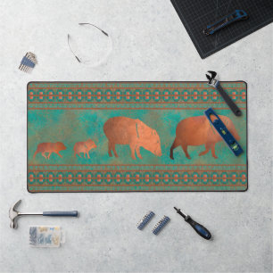 Südwest-Spaß-Javelina-Familie-Kupfer-Teal Schreibtischunterlage