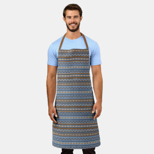 Südwest-Stil Blau und Beige Geometrisches Muster G Schürze