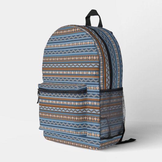 Südwest-Stil Blau und braun geometrisch Bedruckter Rucksack (Rückseitige Ecke Rechts)