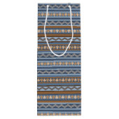 Südwest-Stil Blau und braun geometrisches Muster Geschenktüte Für Weinflaschen (Rückseite)