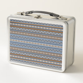 Südwest-Stil Blau und braun geometrisches Muster Metall Brotdose