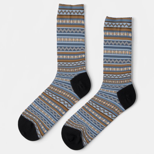 Südwest-Stil Blau und braun geometrisches Muster Socken (Linkes Detail)