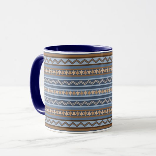 Südwest-Stil Blau und braun geometrisches Muster Tasse (Vorderseite Links)