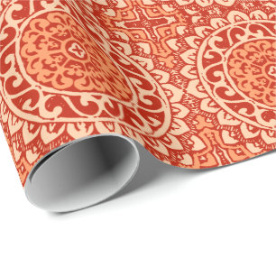 Südwest Sun Mandala Batik, Coral Orange Geschenkpapier