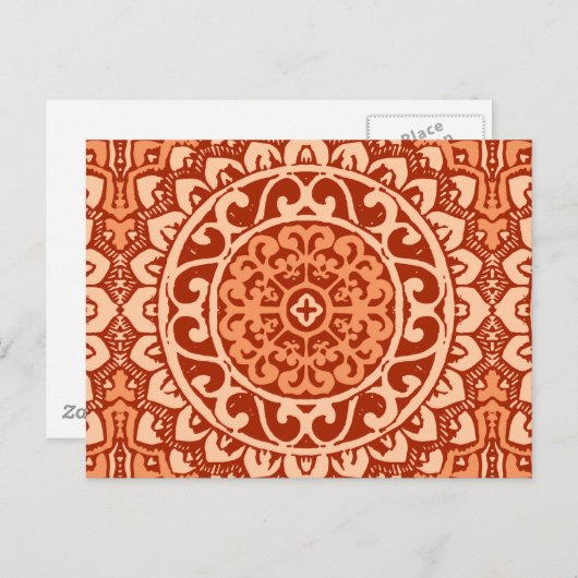 Südwest Sun Mandala Batik, Coral Orange Postkarte (Vorne/Hinten)