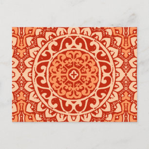 Südwest Sun Mandala Batik, Coral Orange Postkarte