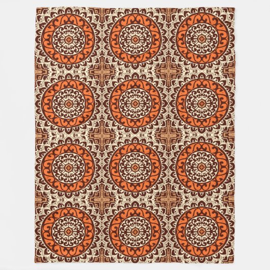 Südwest Sun Mandala Batik, Rust & Brown Fleecedecke (Vorderseite)
