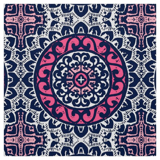 Südwest Sun Mandala, Fuchsia, Marine & White Stoff (Muster)