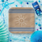 Südwest Sun Petroglyph Blue Geometric Border Pappteller (Party)