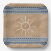 Südwest Sun Petroglyph Blue Geometric Border Pappteller (Vorderseite)