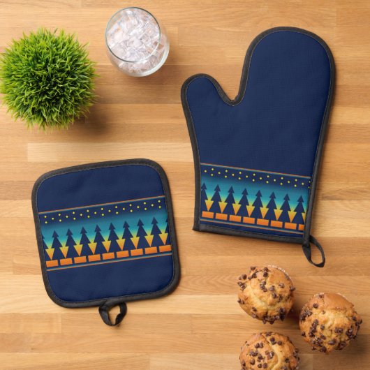 Südwest Sunset Pines Blue Ofenhandschuh & Topflappen-Set (Oben Unten)
