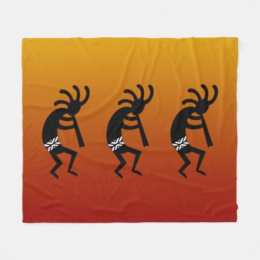 Südwest-Tancing Kokopelli Wüste Sonnenuntergang Fleecedecke (Vorderseite (Horizontal))