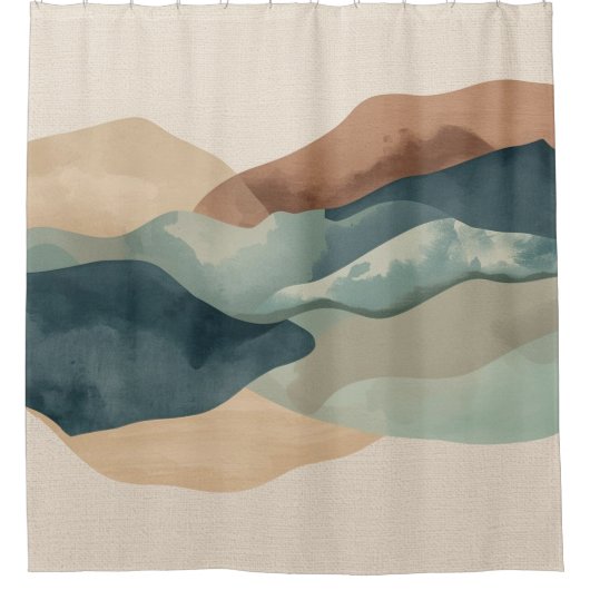 Südwest Teal Blau Rost Abstrakte Berge Duschvorhang (Vorderseite)