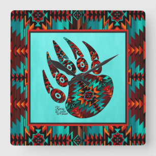 Südwest Tribal Bear Paw Square Wall Clock Quadratische Wanduhr
