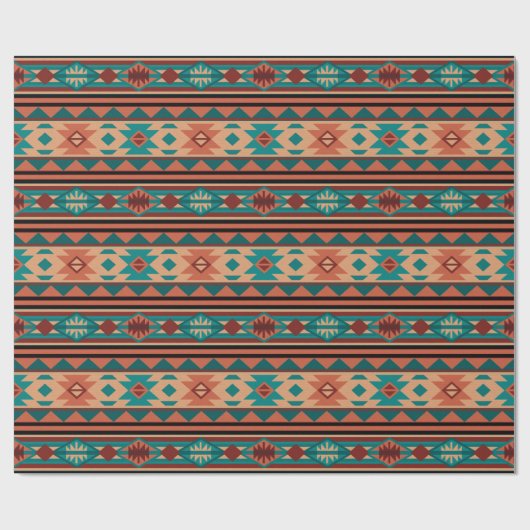 Südwest Tribal Muster Türkisch Terracotta Geschenkpapier (Flach)