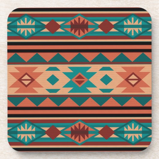 Südwest Tribal Muster Türkisch Terracotta Getränkeuntersetzer (Vorderseite)