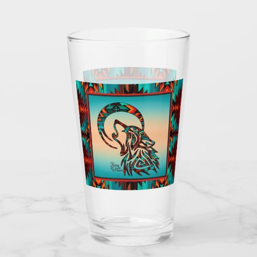 Südwest Tribal Wolf Glass Cup Glas (Rückseite)