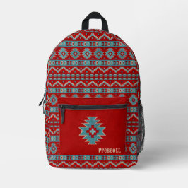 Südwest-Türkis- und Rot-Geometrie-Monogramm Bedruckter Rucksack