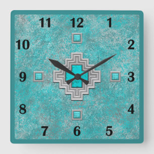 Südwest-Türkisstein-Geometrisch-Basische Zahlen Quadratische Wanduhr