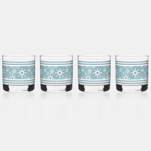Südwest Winter Blau und weiße Schneeflocken Whiskyglas (Vorderseite)