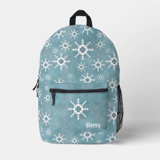 Südwest Winter Blue White Snowflake Personalisiert Bedruckter Rucksack (Vorderseite)