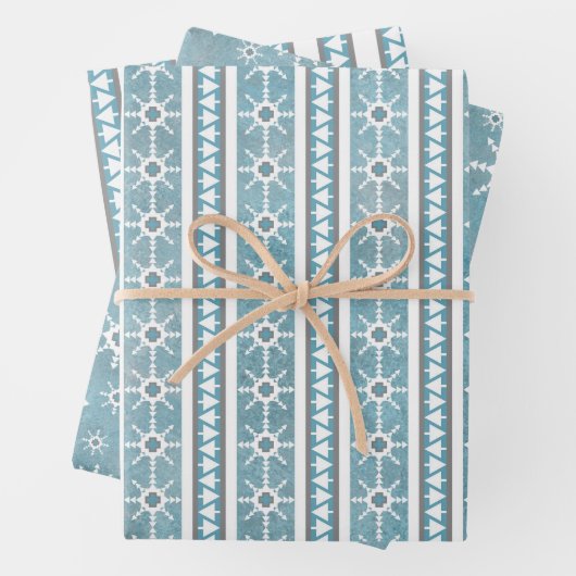 Südwest Winter Schneeflocken & Pine Trees Blau Geschenkpapier Set (Beispiel)