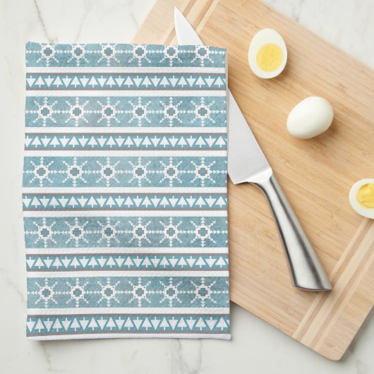 Südwest Winter Schneeflocken & Pine Trees Blau Geschirrtuch (Viertel Falte)