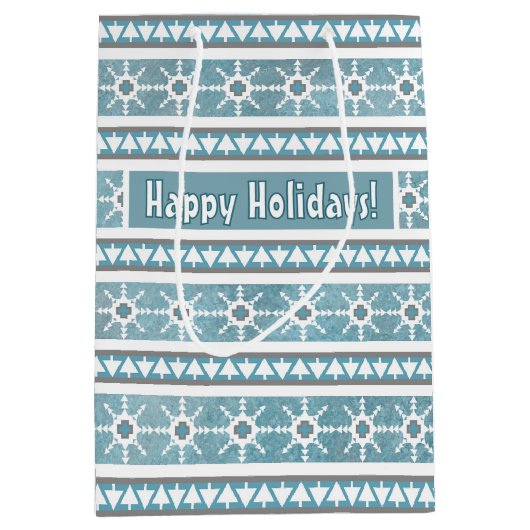 Südwest Winter Schneeflocken & Pine Trees Blau Mittlere Geschenktüte (Vorderseite)