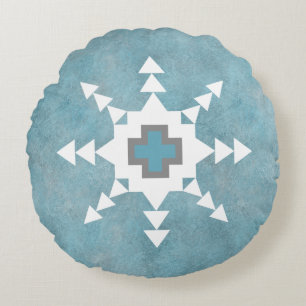 Südwest Winter Snowflake Geometric Blue & White Rundes Kissen