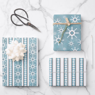 Südwest-Winterschneeflocken und blauen Kiefern Geschenkpapier Set
