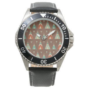 SüdwestenGeo Schritt aquamarines Teepee-Muster Armbanduhr