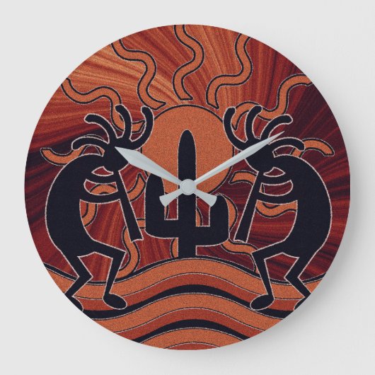 Südwestentwurfs-Wüstesun-Kaktus Kokopelli Große Wanduhr (Vorderseite)