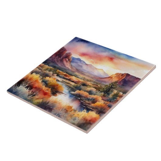 Südwestgebirge Wüste Abend Wasserfarbe Fliese (Seite)