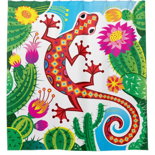 Südwestgecko mit Kaktusblüten Duschvorhang (Vorderseite)