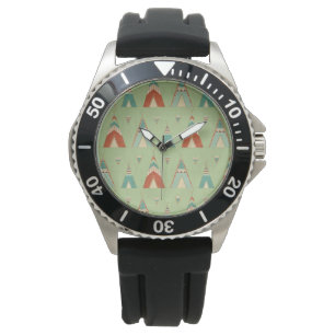 SüdwestGeo-Schritt grünes Teepee-Muster Armbanduhr