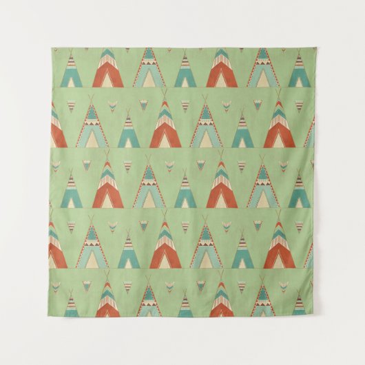 SüdwestGeo-Schritt| grünes Teepee-Muster Wandteppich (Vorderseite (Horizontal))