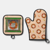 Südwestgrünes Wetterfenster und Chile-Kränze Ofenhandschuh & Topflappen-Set (Vorderseite)