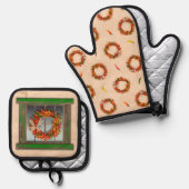 Südwestgrünes Wetterfenster und Chile-Kränze Ofenhandschuh & Topflappen-Set (Vorderseite/Rückseite)