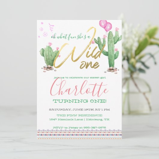 Südwestkaktus erster Geburtstag Einladung (Stehend Vorderseite)