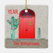 Südwestkaktus Weihnachtsbeleuchtung rote Tür Keramikornament (Rückseite)