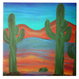 Südwestlich von Saguaro Sonnenuntergangsmalerei Fliese