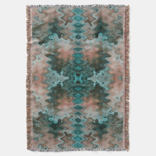 Südwestliche Abstrakte Wave Türkis Sand Peach Decke (Vorderseite Vertikal)