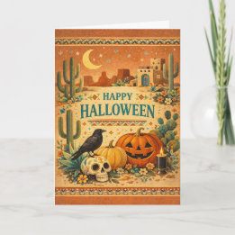 Südwestliche Adobe-Haus-Volks kunst Halloween Karte
